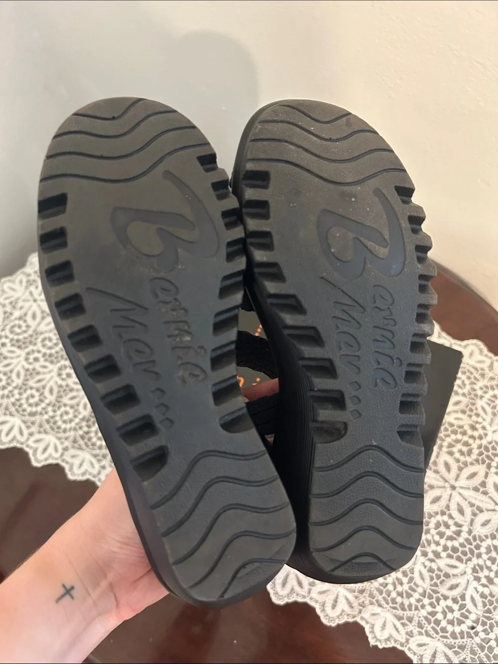 Bernie Mev. Crystal Black Woven Platform Sandals Size 37 with Box